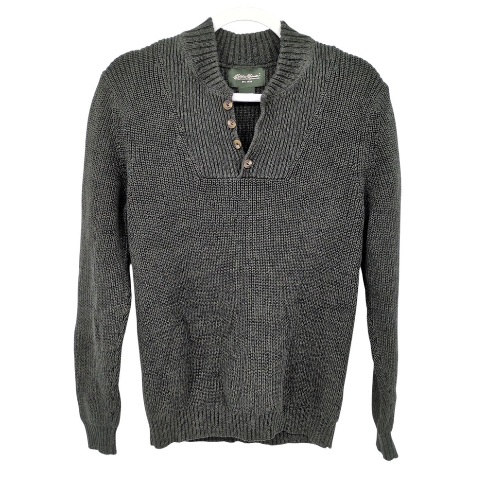 Eddie Bauer Men's Shawl Collar Sweater‎ Green 100% Cotton Small Chunky Outdoor
